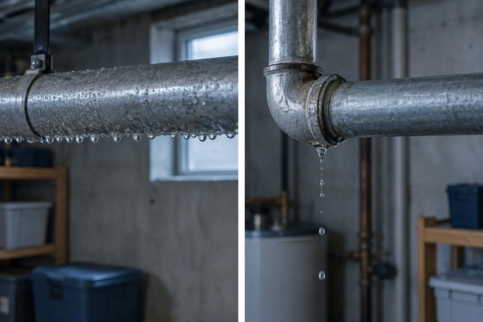 Comparison of pipe condensation and a localized fitting leak