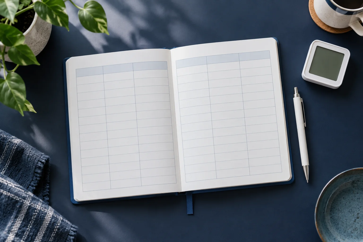 Blank humidity observation notebook with a pen and hygrometer.