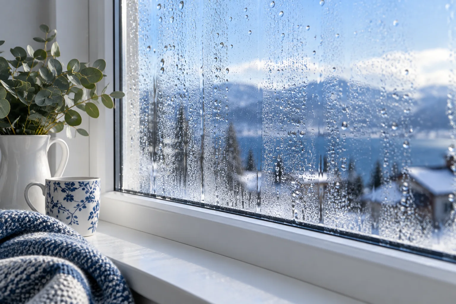 Water droplets on the indoor surface of a window